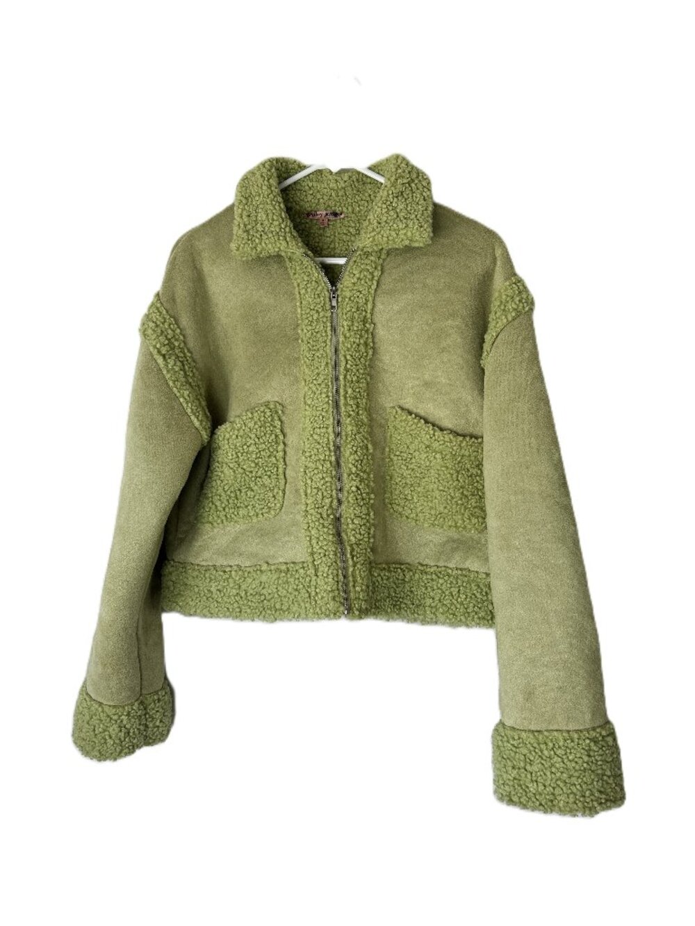 Bailey Rose Faux Sherpa Suede Jacket Light Green M